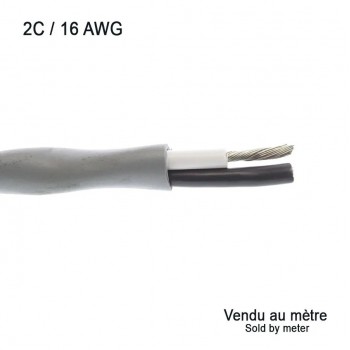 Câble de fils multibrins en cuivre étamé - 2C/16 AWG - FT4 - Gris - Vendu au mètre