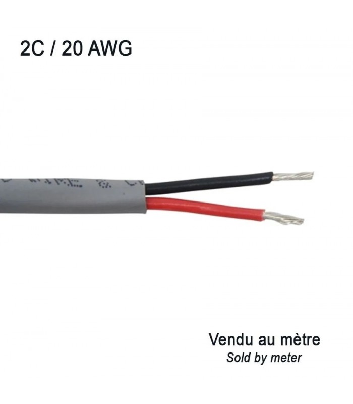 Câble de fils multibrins en cuivre étamé - 2C/20 AWG - FT4 - Gris - Vendu au mètre