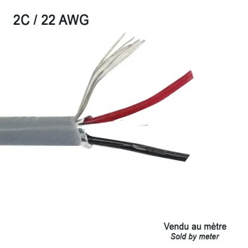 Câble de fils multibrins en cuivre étamé - 2C/22AWG - Blindé - FT4 - Gris - Vendu au mètre