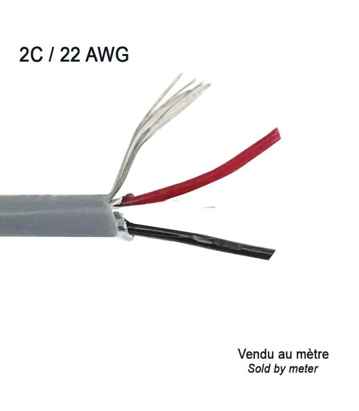 Câble de fils multibrins en cuivre étamé - 2C/22AWG - Blindé - FT4 - Gris - Vendu au mètre