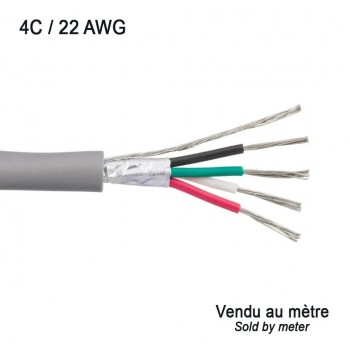 Câble de fils multibrins en cuivre étamé - 4C/22AWG - Blindé - FT4 - Gris - Vendu au mètre