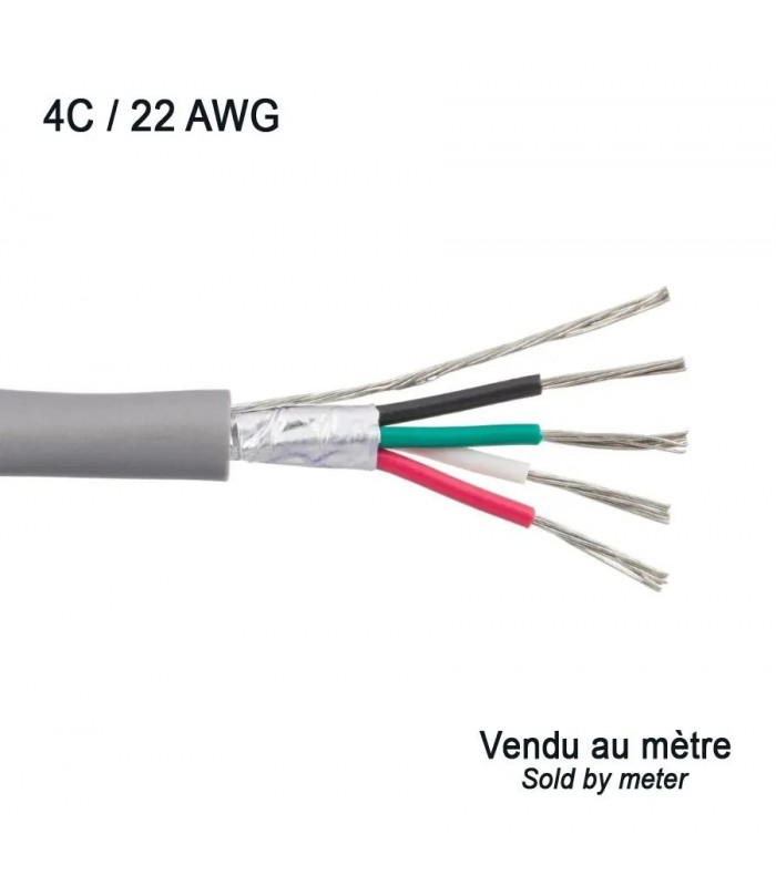 Câble de fils multibrins en cuivre étamé - 4C/22AWG - Blindé - FT4 - Gris - Vendu au mètre