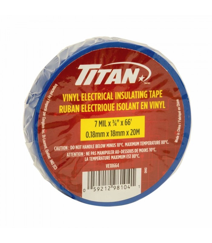Titan Ruban électrique isolant en vinyle, 18mm x 20m - Bleu