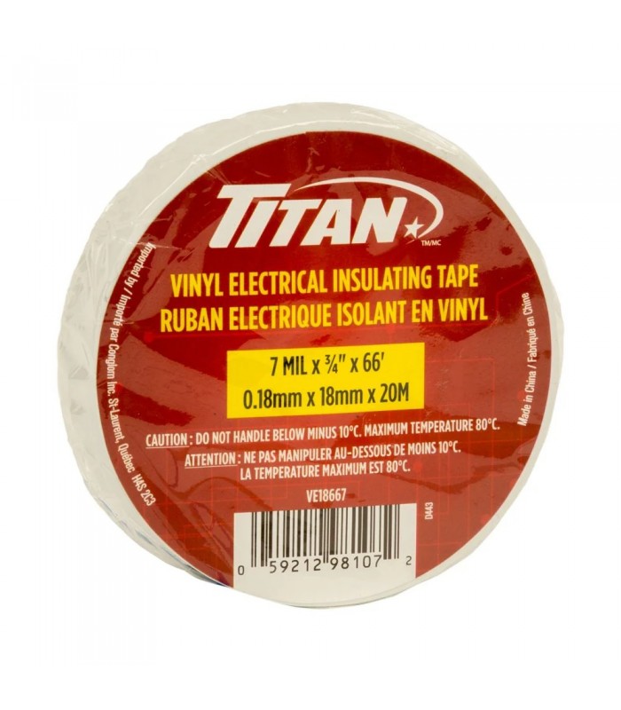 Titan Ruban électrique isolant en vinyle, 18mm x 20m - Blanc