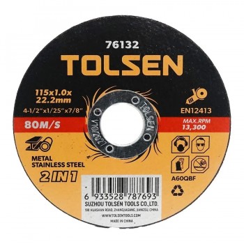 Tolsen Cut-off Wheel for Metal and Stainless Steel - Type 41 - 4-1/2 in X 1/25 in X 7/8 in