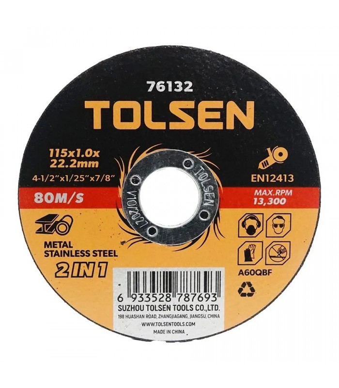 Tolsen Cut-off Wheel for Metal and Stainless Steel - Type 41 - 4-1/2 in X 1/25 in X 7/8 in