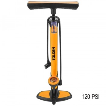 Pompe manuelle à pied pour vélo TOLSEN avec manomètre - 120 PSI