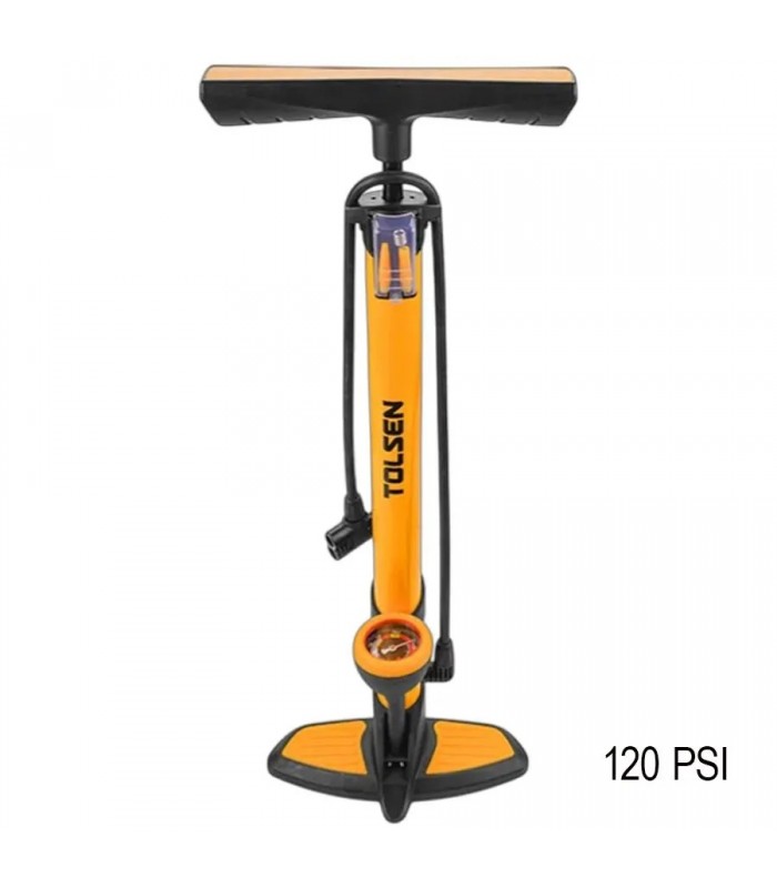 Pompe manuelle à pied pour vélo TOLSEN avec manomètre - 120 PSI Pompe manuelle à pied pour vélo TOLSEN avec manomètre - 120 PSI