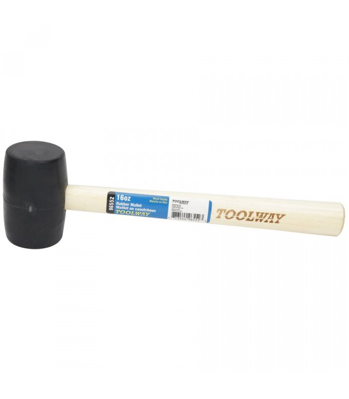 Toolway Maillet en caoutchouc avec manche en bois 16 oz. tête noire