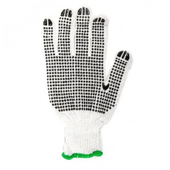 TWXpert Knitted Poly/Cotton Gloves White With Black PVC Dots (L)