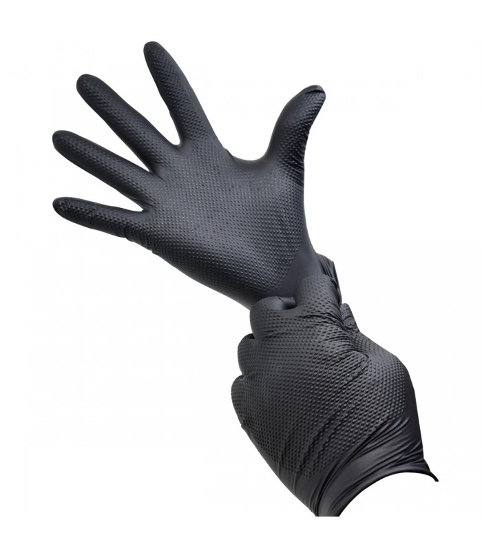 TWXpert Gants en nitrile 8 mil noirs (XL) Diamond Grip sans latex jetables - 50 par boîte
