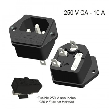 Prise d′alimentation CA à montage sur panneau type C14 avec porte-fusible - 250 V - 10 A