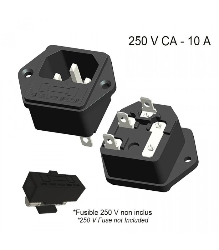 Type C14 Panel Mount AC Power Socket with Fuse Holder - 250 V - 10 A