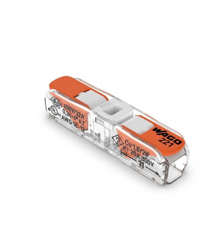 WAGO Inline Lever-Nut Connector - 2C/20-12AWG - 20A - 10-Pack