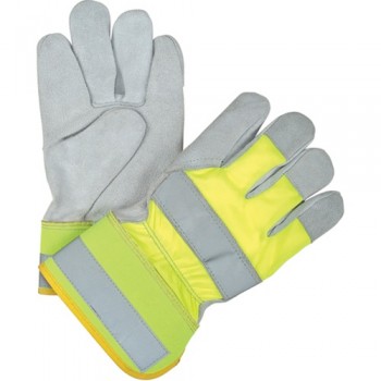 Yellow High-Visibility Winter-Lined Fitters Gloves, Large, Split Cowhide Palm, Thinsulate Inner Lining
