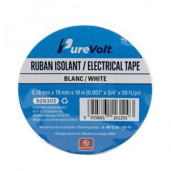 PureVolt Ruban électrique isolant jusqu'à 600 V en PVC - 19 mm X 18 m - Blanc