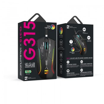 R8 G315 – Souris sans fil triple mode 2,4 GHz + Bluetooth + USB-C – Noire