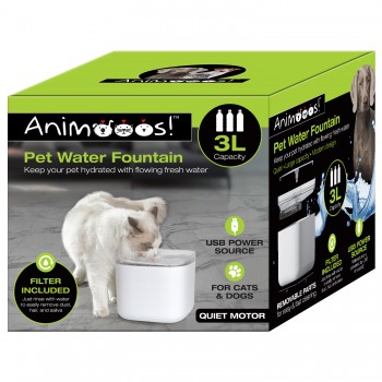 Animooos Fontaine à eau automatique pour animaux avec filtre 3L - 7,1 x 7,1 x 6 po.