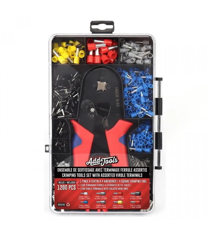 AddTools Pince à sertir avec terminaux virole - Carré - 22-7 AWG - 1200 pièces
