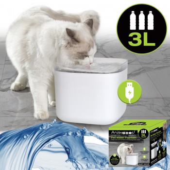 Animooos Fontaine à eau automatique pour animaux avec filtre 3L - 7,1 x 7,1 x 6 po.