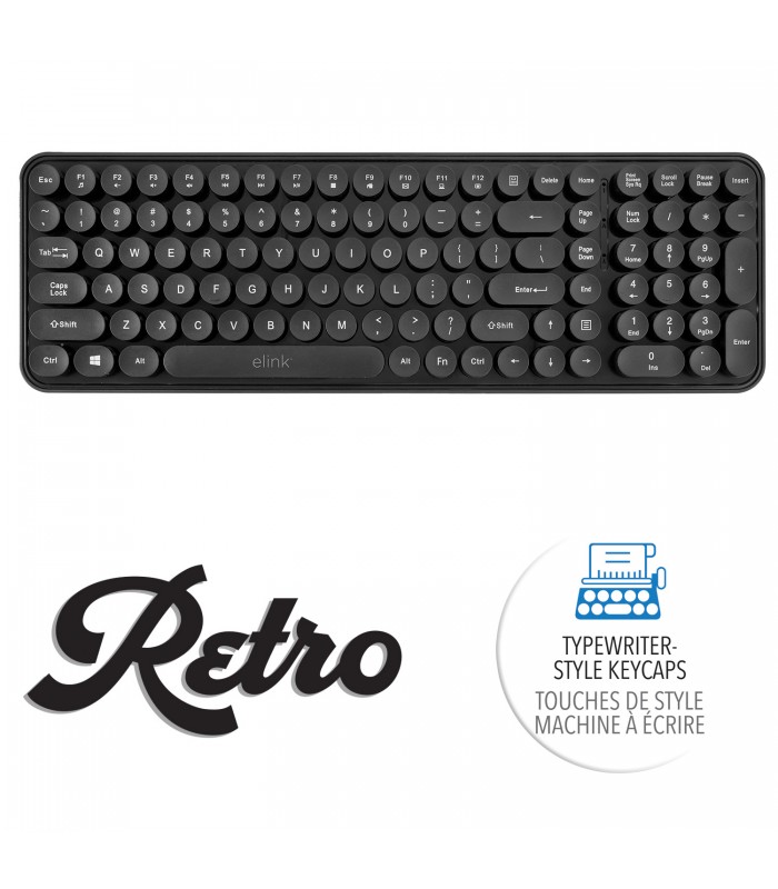 eLink Clavier Sans Fil Rétro Style Machine à Écrire – Clavier pleine taille