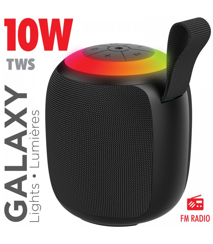 Escape Haut‑parleur sans fil 10W avec projection laser galaxie, radio FM et lumière RVB - Noir