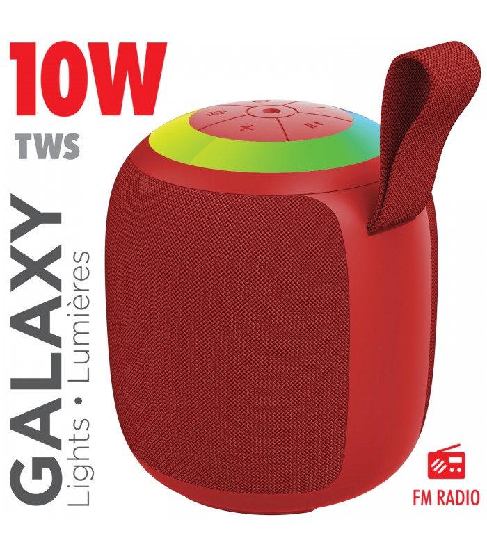 Escape Haut‑parleur sans fil 10W avec projection laser galaxie, radio FM et lumière RVB - Rouge