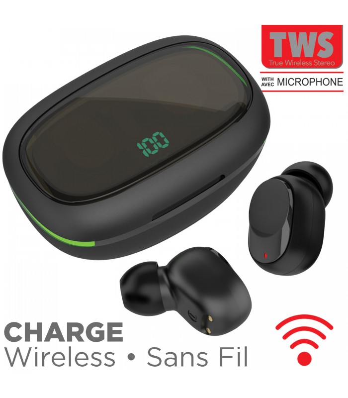 Escape Écouteurs TWS et étui de charge DEL a chargement sans fil