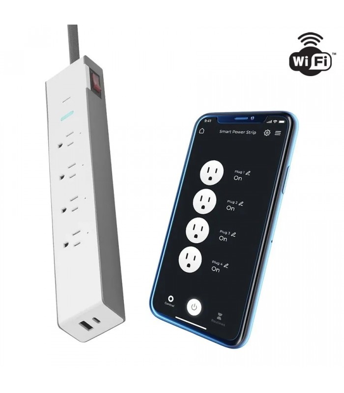 Globe Barre de surtension Wi-Fi à 4 prises et 2 ports USB/USB-C - 300 J - Blanc