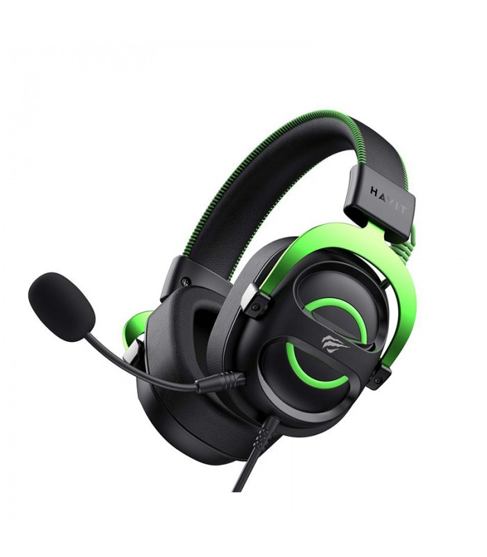 Havit H2002E Casque de jeu filaire réglable avec microphone détachable – Vert et noir
