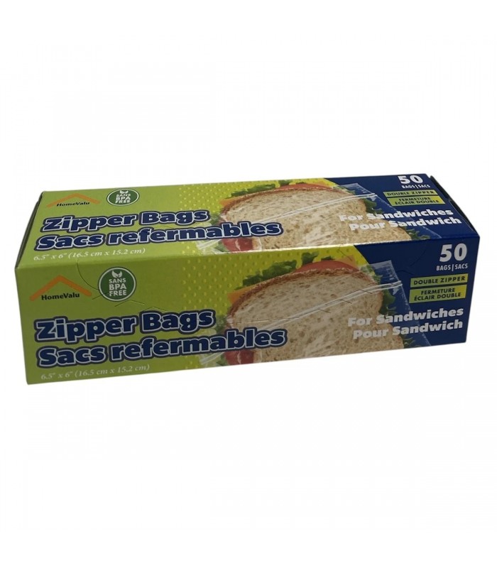 HomeValu – Sacs refermables pour sandwichs, 16,5 × 15,2 cm - 50 sacs