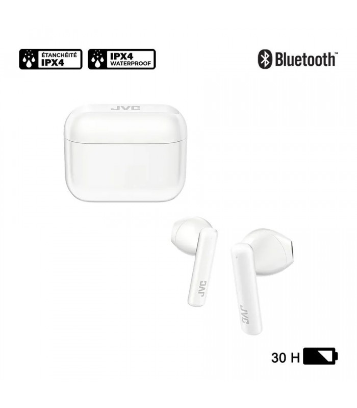 JVC Écouteurs boutons Bluetooth avec boîtier de charge - Blanc