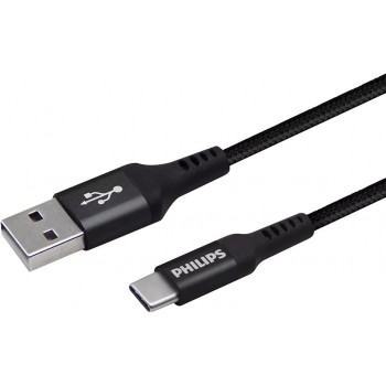 PHILIPS DLC5206A/00 - Câble USB A vers USB-C - 200 cm - Câble de Charge tressé - Noir