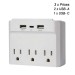 PureVolt Adaptateur mural à 3 prises et 3 ports USB A/C - 490 J - 125 V - 15 A - Blanc