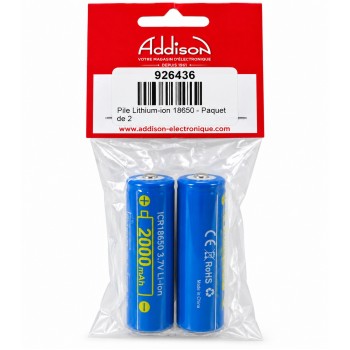 Pile rechargeable 18650 lithium-ion - 3,7 V - 2000 mAh - Paquet de 2