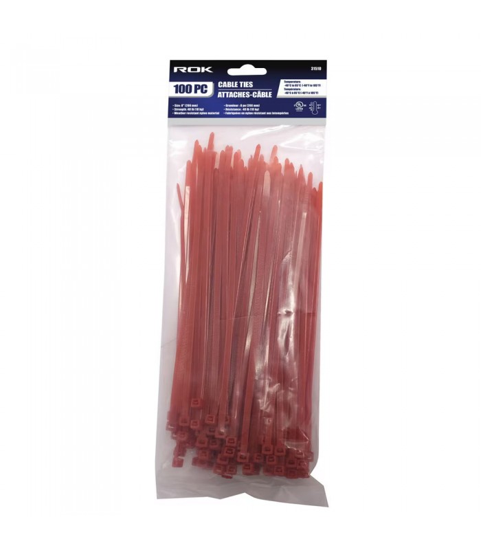 ROK Attaches-câbles rouges 200mm – Paquet de 100