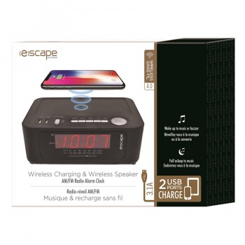 Escape Escape Wireless charging AM/FM radio alarm clock with 2 USB ports (3.1 A )