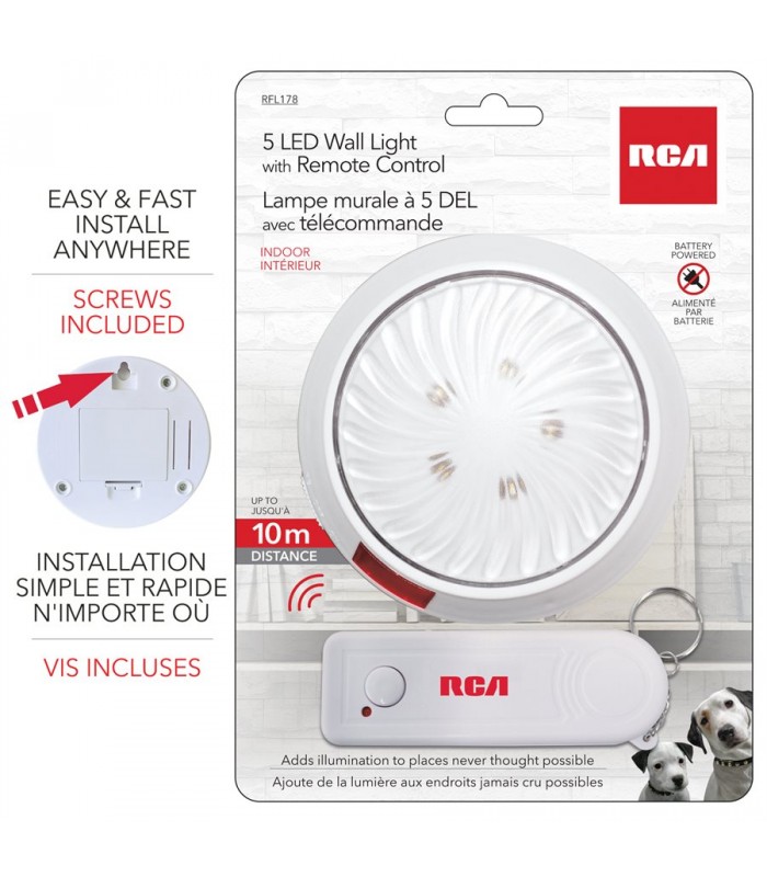 RCA Lampe murale à 5 DEL avec télécommande