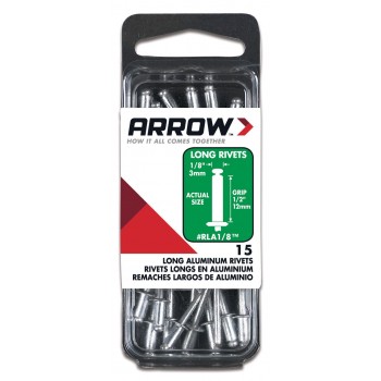 Arrow Fastener RLA1/8 Long Aluminum 1/8-Inch Rivets, 15-Pack