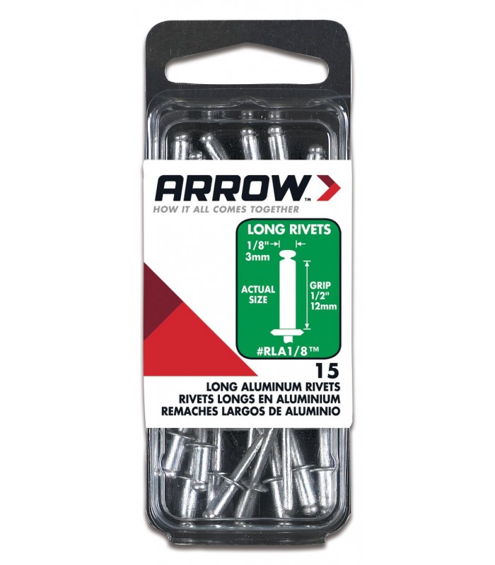 Rivets Long en aluminium de 1/8 po de Arrow Fastener - Paquet de 15