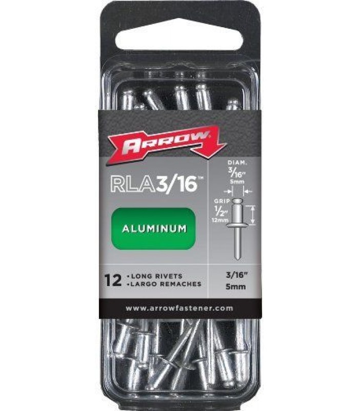 Arrow Fastener RLA3/16 Long Aluminum 3/16-Inch Rivets, 12-Pack
