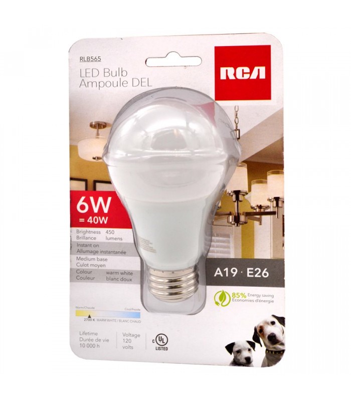 RCA 6W LED A19 Light Bulb Warm White 40W Equivalent