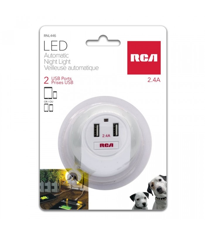 RCA Automatique LED night light with 2 USB ports with 2.4A