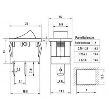 Rocker Switch On/Off 2 pins