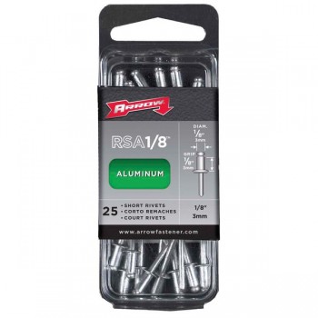 Arrow Fastener RSA1/8 Short Aluminum 1/8-Inch Rivets, 25-Pack
