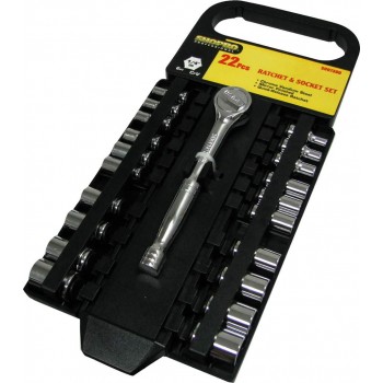 Jeu de 21 cliquets et douilles SHOPRO prise 1/4 po. Sae / métrique