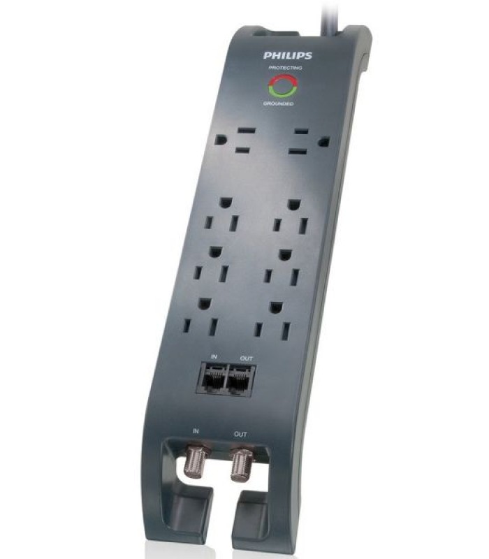 Philips 8 Outlets Surge Protector, 2160J, 4ft Cord