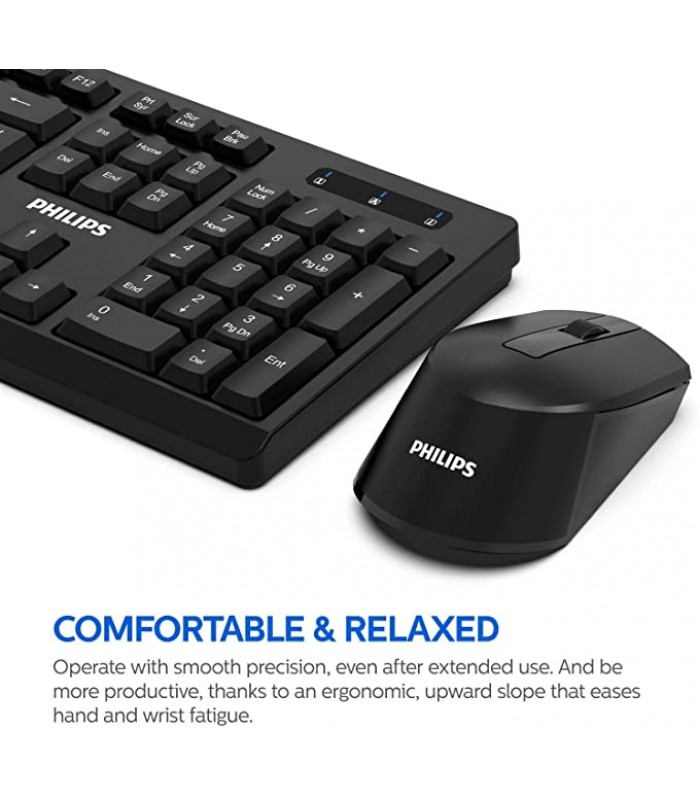 Philips 2.4GHz Drop-Free Connection Silent Keyboard & Ambidextrous Mouse Wireless Combo