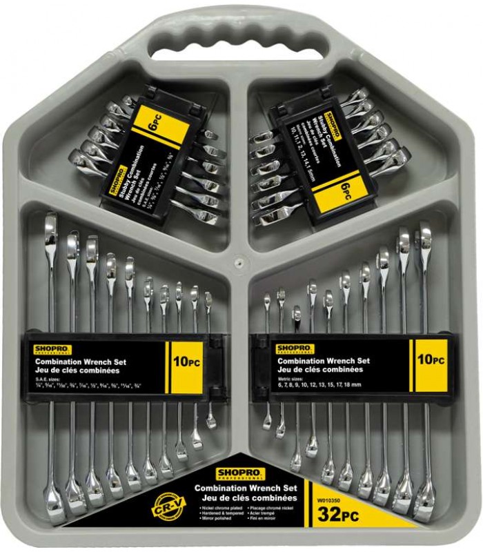 SHOPRO 32-Piece Combination Wrench Set In Tray