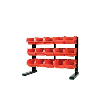 Performance Tool Set of plastic storage bins with table stand - Red - 15 pieces